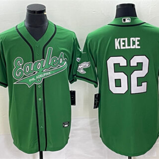 Men's Philadelphia Eagles #62 Jason Kelce Green Cool Base Stitched Baseball Jersey