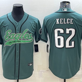 Men's Philadelphia Eagles #62 Jason Kelce Green With Patch Cool Base Stitched Baseball Jersey
