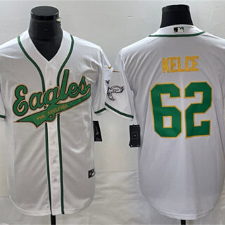 Men's Philadelphia Eagles #62 Jason Kelce White Gold Cool Base Stitched Baseball Jersey