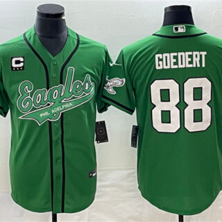 Men's Philadelphia Eagles #88 Dallas Goedert Green With C Patch Cool Base Stitched Baseball Jersey