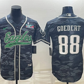 Men's Philadelphia Eagles #88 Dallas Goedert Grey Camo With Super Bowl LVII Patch Cool Base Stitched Baseball Jersey