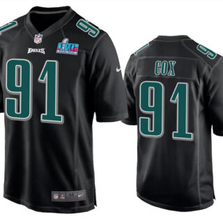 Men's Philadelphia Eagles #91 Fletcher Cox Black Super Bowl LVII Patch Stitched Game Jersey