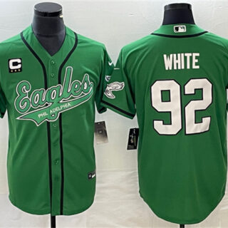 Men's Philadelphia Eagles #92 Reggie White Green With C Patch Cool Base Stitched Baseball Jersey