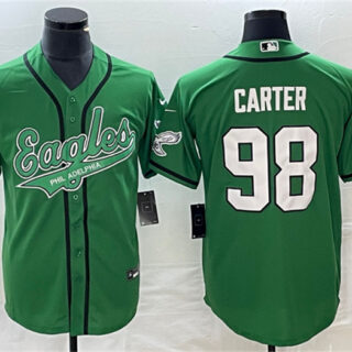 Men's Philadelphia Eagles #98 Jalen Carter Green Cool Base Stitched Baseball Jersey