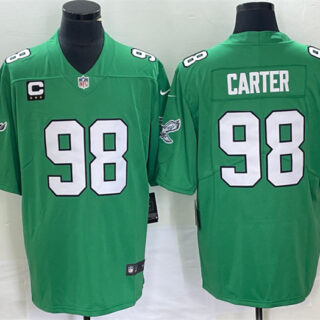 Men's Philadelphia Eagles #98 Jalen Carter Green Vapor Limited With C Patch Stitched Football Jersey