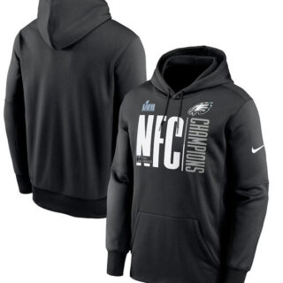 Men's Philadelphia Eagles Black 2022 NFC Champions Iconic Therma Performance Pullover Hoodie