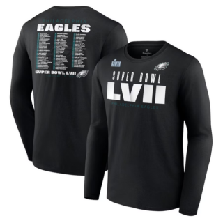 Men's Philadelphia Eagles Black Super Bowl LVII Varsity Roster Long Sleeve T-Shirt