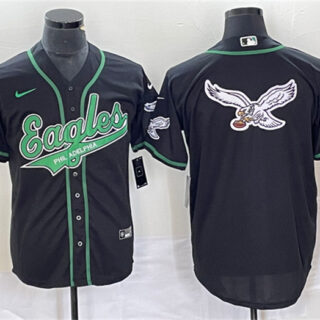 Men's Philadelphia Eagles Black Team Big Logo Cool Base Stitched Baseball Jersey
