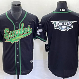 Men's Philadelphia Eagles Black Team Big Logo Cool Base Stitched Baseball Jersey