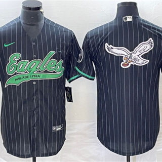 Men's Philadelphia Eagles Black Team Big Logo Cool Base Stitched Baseball Jerseys