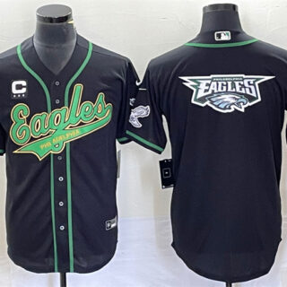 Men's Philadelphia Eagles Black Team Big Logo With C Patch Cool Base Stitched Baseball Jersey