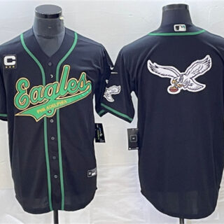Men's Philadelphia Eagles Black Team Big Logo With C Patch Cool Base Stitched Baseball Jersey