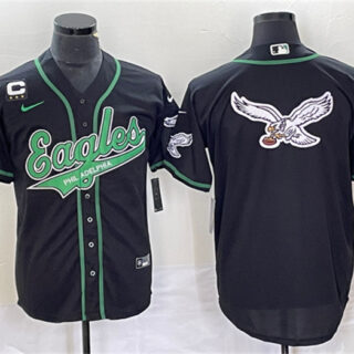 Men's Philadelphia Eagles Black Team Big Logo With C Patch Cool Base Stitched Baseball Jersey