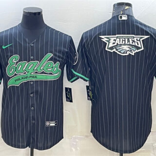 Men's Philadelphia Eagles Black Team Big Logo With Patch Cool Base Stitched Baseball Jersey