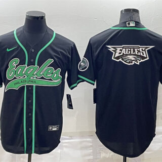 Men's Philadelphia Eagles Black Team Big Logo With Patch Cool Base Stitched Baseball Jersey