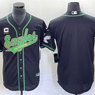 Men's Philadelphia Eagles Blank Black With C Patch Cool Base Stitched Baseball Jersey