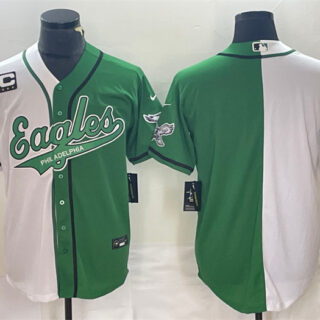 Men's Philadelphia Eagles Blank Green White Split With 3-Star C Patch Cool Base Stitched Baseball Jersey