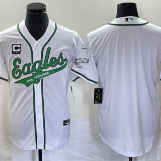 Men's Philadelphia Eagles Blank White With C Patch Cool Base Stitched Baseball Jersey