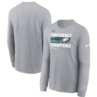 Men's Philadelphia Eagles Gray 2022 NFC Champions Locker Room Trophy Collection Long Sleeve T-Shirt