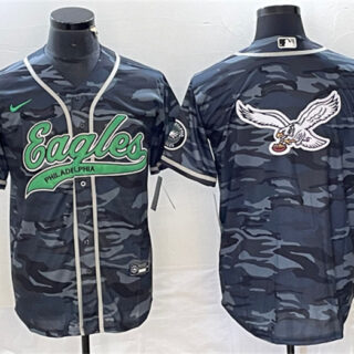 Men's Philadelphia Eagles Gray Camo Team Big Logo Cool Base Stitched Baseball Jersey