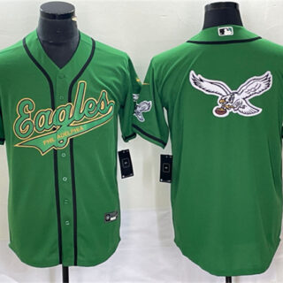 Men's Philadelphia Eagles Green Gold Team Big Logo Cool Base Stitched Baseball Jersey
