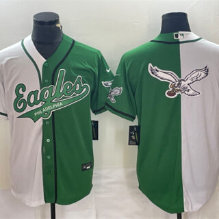 Men's Philadelphia Eagles Green White Split Team Big Logo Cool Base Stitched Baseball JerseyS