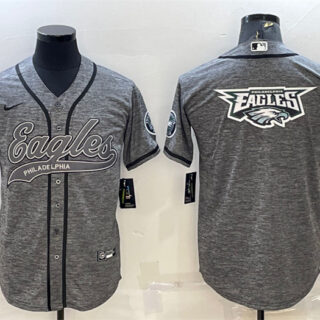 Men's Philadelphia Eagles Grey Team Big Logo With Patch Cool Base Stitched Baseball Jersey