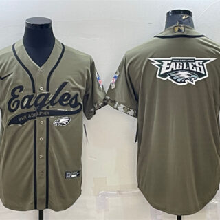 Men's Philadelphia Eagles Olive 2022 Salute To Service Team Big Logo Cool Base Stitched Baseball Jersey