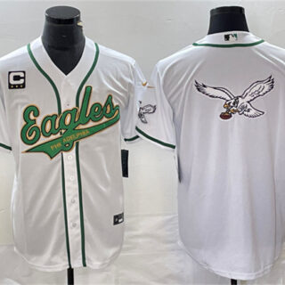 Men's Philadelphia Eagles White Gold Team Big Logo With C Patch Cool Base Stitched Baseball Jersey