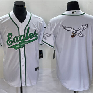 Men's Philadelphia Eagles White Team Big Logo Cool Base Stitched Baseball Jersey