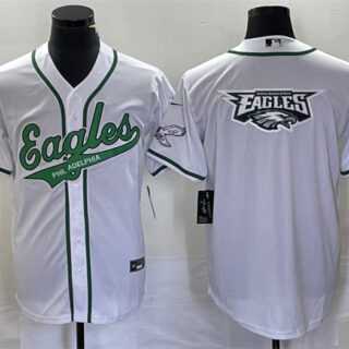 Men's Philadelphia Eagles White Team Big Logo Cool Base Stitched Baseball Jersey