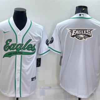 Men's Philadelphia Eagles White Team Big Logo With Patch Cool Base Stitched Baseball Jersey