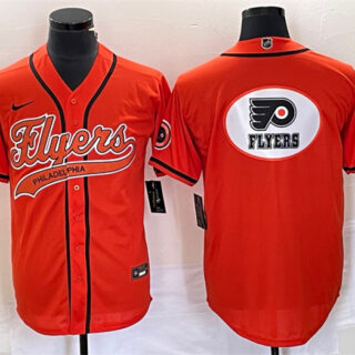 Men's Philadelphia Flyers Orange Team Big Logo Cool Base Stitched Baseball Jersey