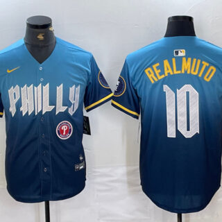 Men's Philadelphia Phillies #10 J.T. Realmuto Blue 2024 City Connect Limited Stitched Jersey