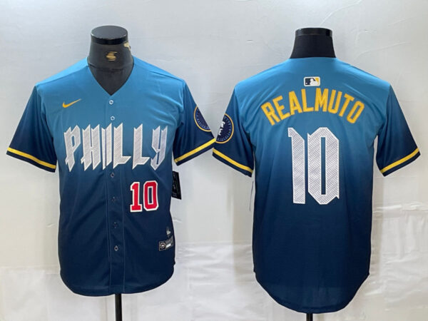 Men's Philadelphia Phillies #10 J.T. Realmuto Blue 2024 City Connect Limited Stitched Jersey