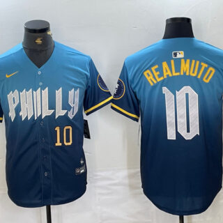 Men's Philadelphia Phillies #10 J.T. Realmuto Blue 2024 City Connect Limited Stitched Jersey