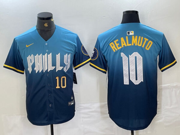 Men's Philadelphia Phillies #10 J.T. Realmuto Blue 2024 City Connect Limited Stitched Jersey
