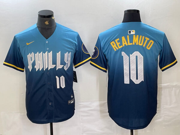Men's Philadelphia Phillies #10 J.T. Realmuto Blue 2024 City Connect Limited Stitched Jersey