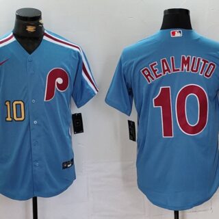 Men's Philadelphia Phillies #10 J.T. Realmuto Blue Cool Base Stitched Jerseys