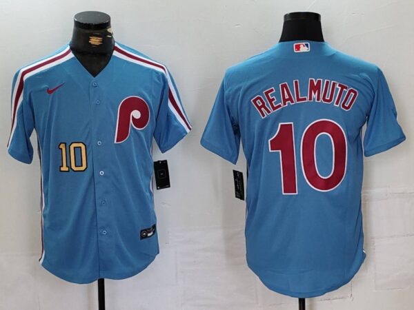 Men's Philadelphia Phillies #10 J.T. Realmuto Blue Cool Base Stitched Jerseys