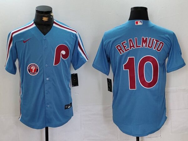 Men's Philadelphia Phillies #10 J.T. Realmuto Blue Cool Base Stitched Jerseys