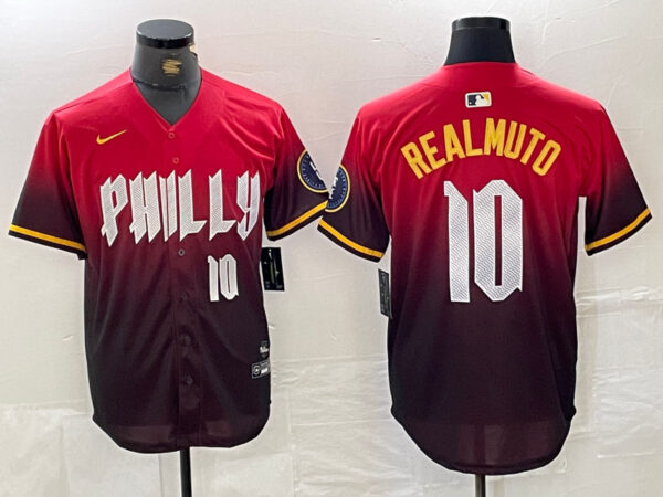 Men's Philadelphia Phillies #10 J.T. Realmuto Red 2024 City Connect Limited Stitched Jersey