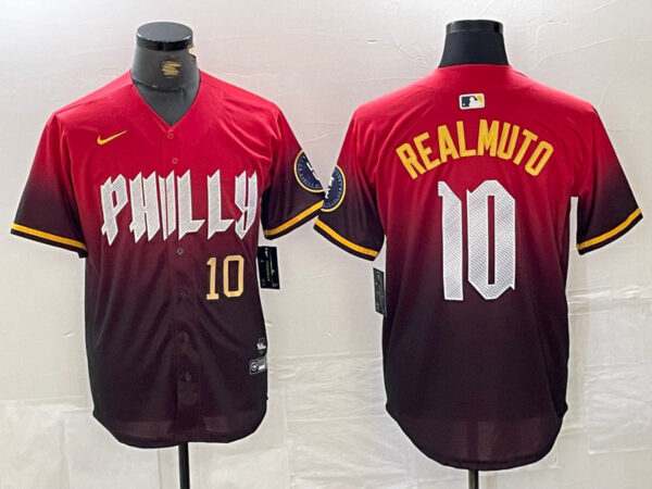 Men's Philadelphia Phillies #10 J.T. Realmuto Red 2024 City Connect Limited Stitched Jersey