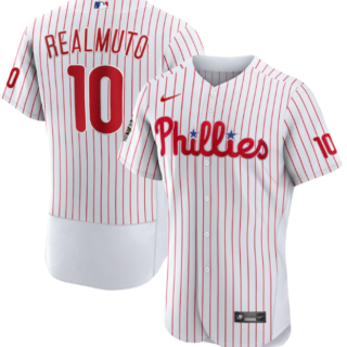 Men's Philadelphia Phillies #10 J.T. Realmuto White 2022 World Series Flex Base Stitched Baseball Jersey