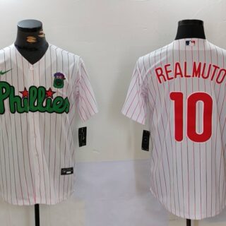 Men's Philadelphia Phillies #10 J.T. Realmuto White Green Cool Base Stitched Jerseys