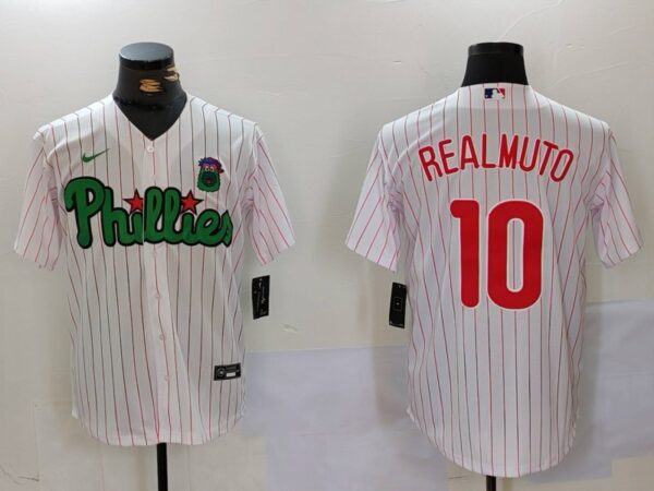 Men's Philadelphia Phillies #10 J.T. Realmuto White Green Cool Base Stitched Jerseys