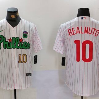 Men's Philadelphia Phillies #10 J.T. Realmuto White Green Cool Base Stitched Jerseys