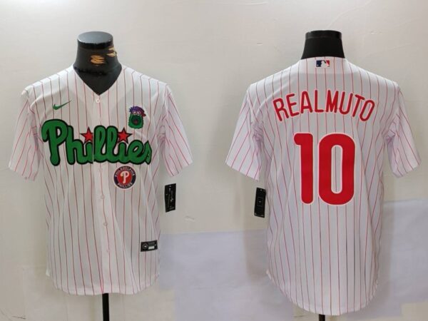 Men's Philadelphia Phillies #10 J.T. Realmuto White Green Cool Base Stitched Jerseys