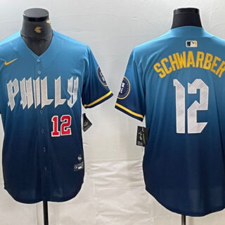 Men's Philadelphia Phillies #12 Kyle Schwarber Blue 2024 City Connect Limited Stitched Jersey