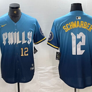 Men's Philadelphia Phillies #12 Kyle Schwarber Blue 2024 City Connect Limited Stitched Jersey